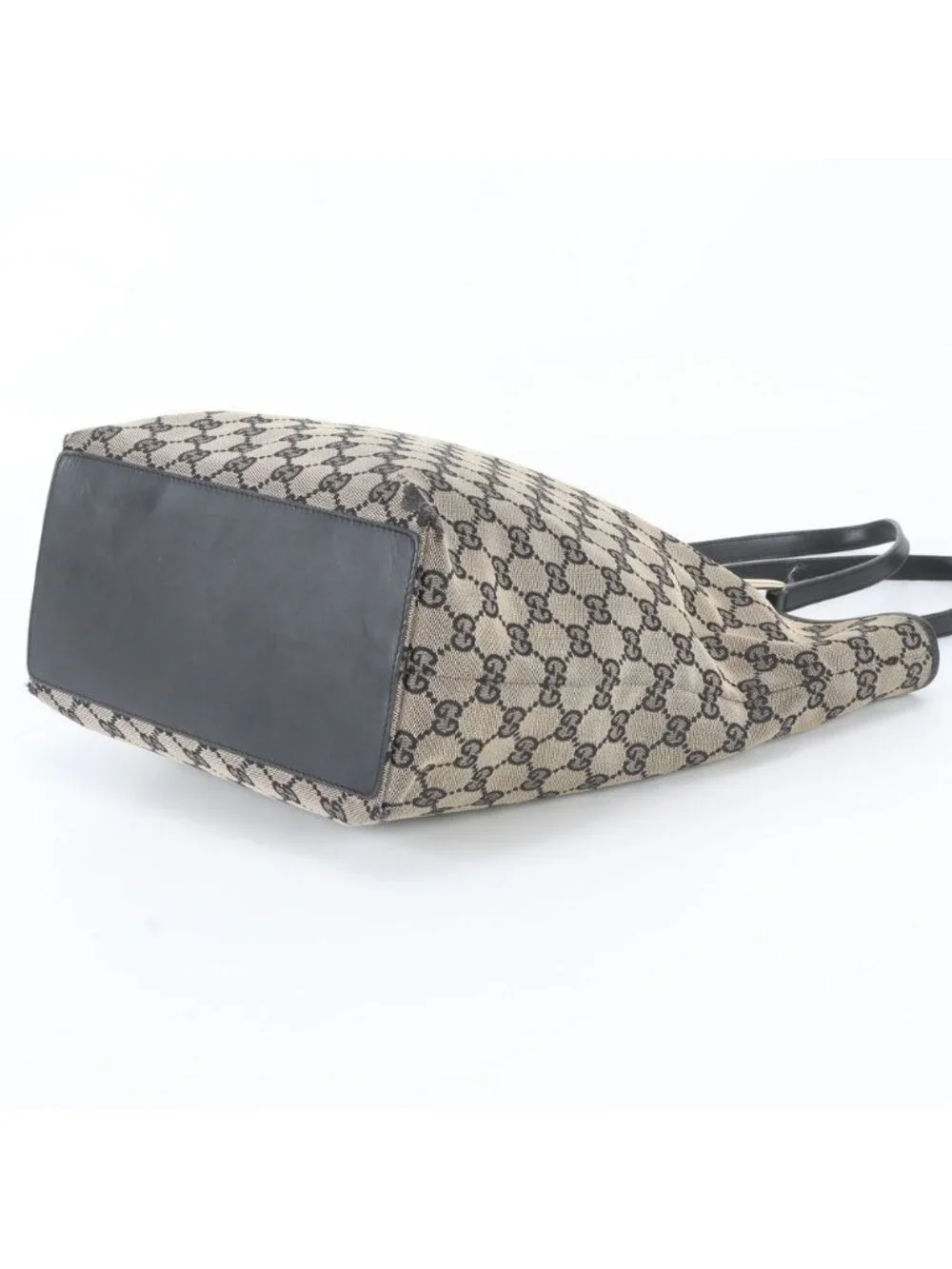 Gucci GG Canvas Leather Tote Shoulder Hand Brown